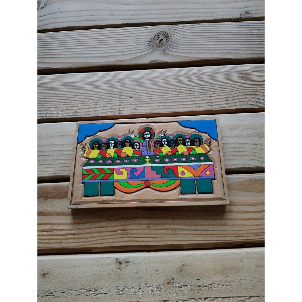 El Salvador Vintage Folk Art Jesus on Cross Hand Painted Wood Religious &Other‎ - Picture 8 of 16